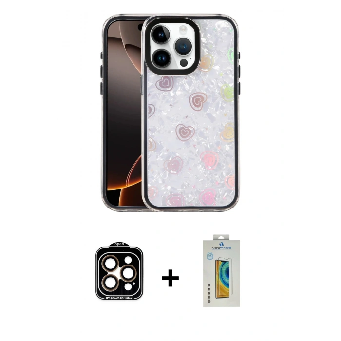 MARSİLYAN™- iPhone 14 Pro Max Kılıf Odak Prime - Siyah Polymer Nano Ekran Koruyucu + PVD Metal Kamera Lens - TU