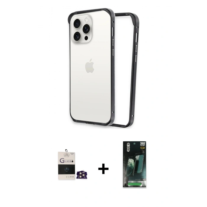MARSİLYAN™- iPhone 14 Pro Max Kılıf Pusula Asil Koleksiyonu - Şeffaf 360 Full Body Arka Koruyucu + Bilvis Titan Kamera Lens - GD