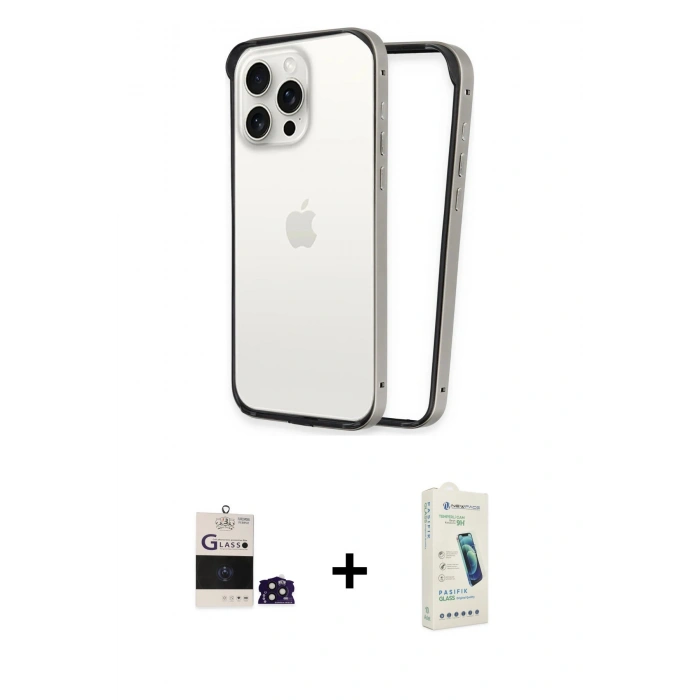 MARSİLYAN™- iPhone 14 Pro Max Kılıf Pusula Asil Koleksiyonu - Şeffaf Pasifik Cam Ekran Koruyucu + Bilvis Titan Kamera Lens - DNMR