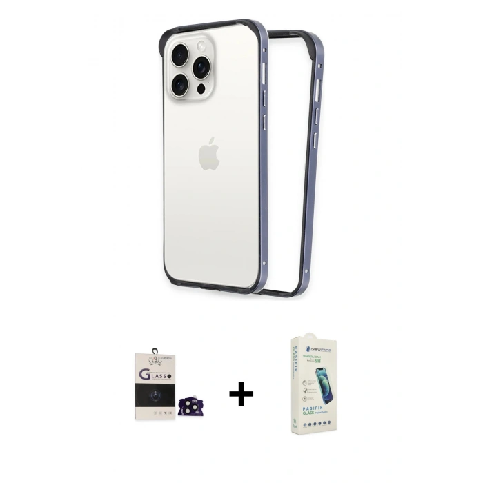 MARSİLYAN™- iPhone 14 Pro Max Kılıf Pusula Asil Koleksiyonu - Şeffaf Pasifik Cam Ekran Koruyucu + Bilvis Titan Kamera Lens - SH