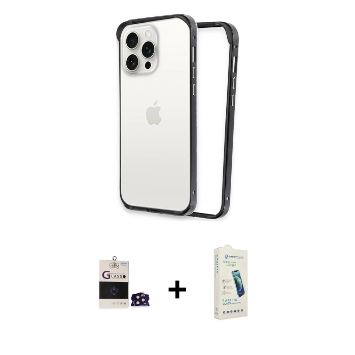 MARSİLYAN™- iPhone 14 Pro Max Kılıf Pusula Asil Koleksiyonu - Şeffaf Pasifik Cam Ekran Koruyucu + Bilvis Titan Kamera Lens - DNMR