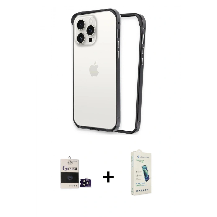 MARSİLYAN™- iPhone 14 Pro Max Kılıf Pusula Asil Koleksiyonu - Şeffaf Pasifik Cam Ekran Koruyucu + Bilvis Titan Kamera Lens - SH