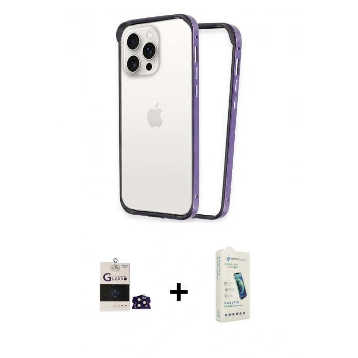 MARSİLYAN™- iPhone 14 Pro Max Kılıf Pusula Asil Koleksiyonu - Şeffaf Pasifik Cam Ekran Koruyucu + Bilvis Titan Kamera Lens - DNMR