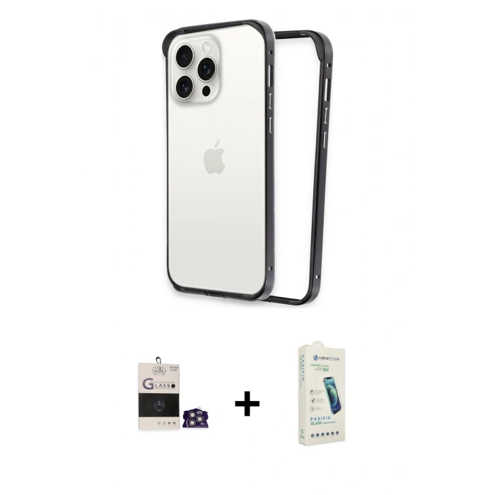 MARSİLYAN™- iPhone 14 Pro Max Kılıf Pusula Asil Koleksiyonu - Şeffaf Pasifik Cam Ekran Koruyucu + Bilvis Titan Kamera Lens - GS