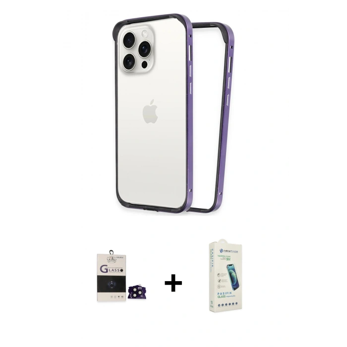 MARSİLYAN™- iPhone 14 Pro Max Kılıf Pusula Asil Koleksiyonu - Şeffaf Pasifik Cam Ekran Koruyucu + Bilvis Titan Kamera Lens - SH