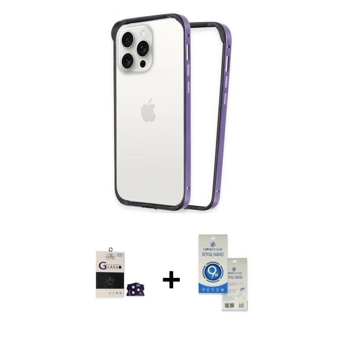 MARSİLYAN™- iPhone 14 Pro Max Kılıf Pusula Asil Koleksiyonu - Şeffaf Royal Nano Ekran Koruyucu + Bilvis Titan Kamera Lens - DNMR