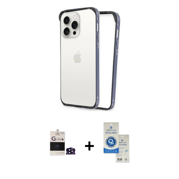 MARSİLYAN™- iPhone 14 Pro Max Kılıf Pusula Asil Koleksiyonu - Şeffaf Royal Nano Ekran Koruyucu + Bilvis Titan Kamera Lens - DNMR