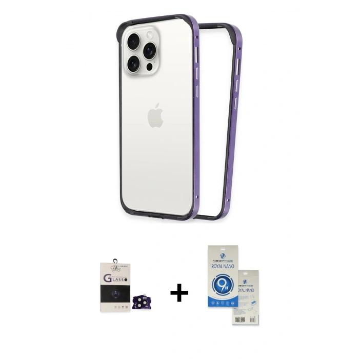 MARSİLYAN™- iPhone 14 Pro Max Kılıf Pusula Asil Koleksiyonu - Şeffaf Royal Nano Ekran Koruyucu + Bilvis Titan Kamera Lens - SH