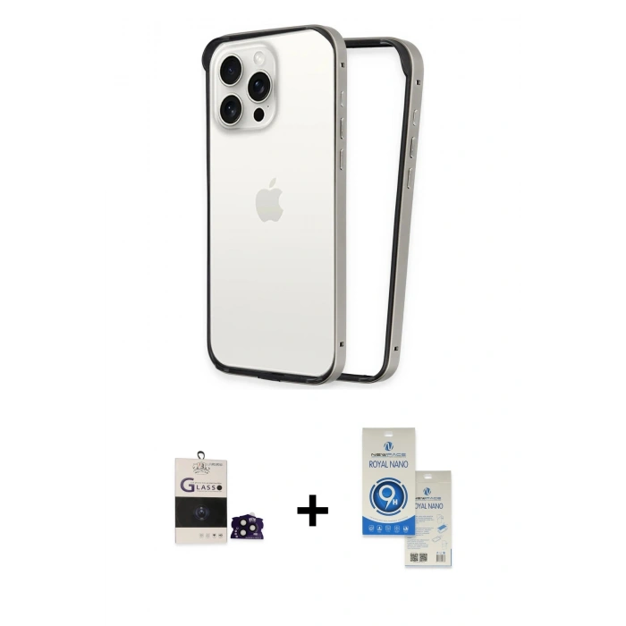 MARSİLYAN™- iPhone 14 Pro Max Kılıf Pusula Asil Koleksiyonu - Şeffaf Royal Nano Ekran Koruyucu + Bilvis Titan Kamera Lens - SH