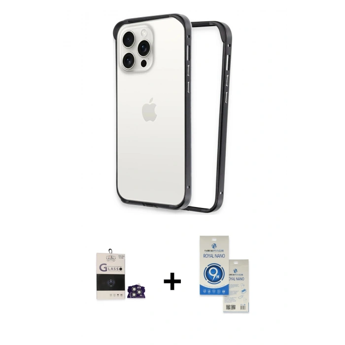 MARSİLYAN™- iPhone 14 Pro Max Kılıf Pusula Asil Koleksiyonu - Şeffaf Royal Nano Ekran Koruyucu + Bilvis Titan Kamera Lens - GS