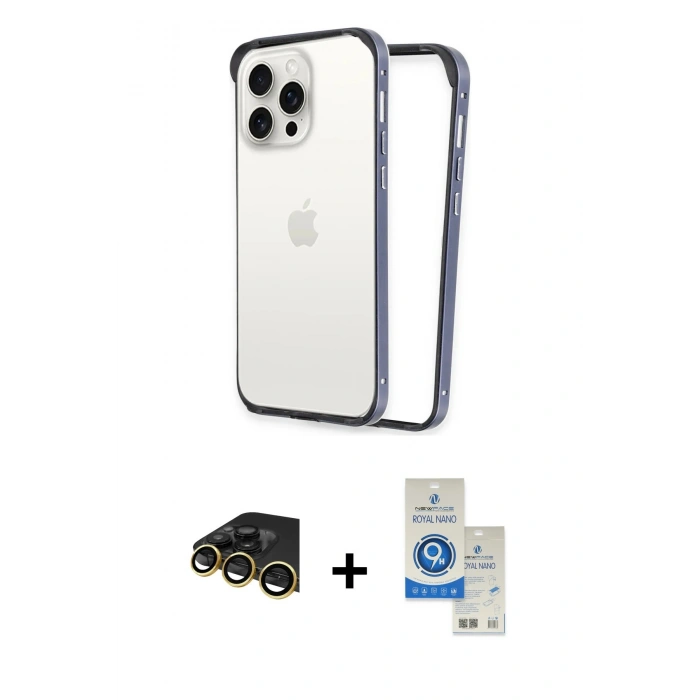 MARSİLYAN™- iPhone 14 Pro Max Kılıf Pusula Asil Koleksiyonu - Şeffaf Royal Nano Ekran Koruyucu + Raze Metal Kamera Lens - GD