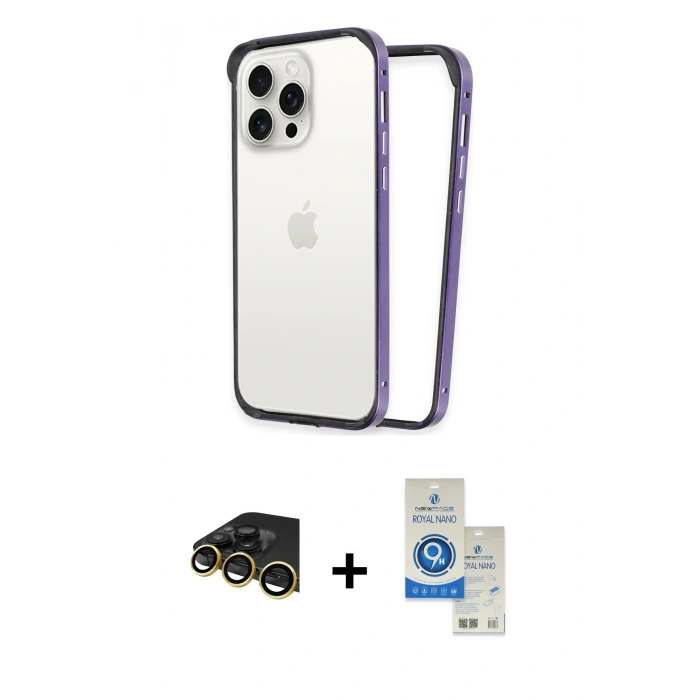 MARSİLYAN™- iPhone 14 Pro Max Kılıf Pusula Asil Koleksiyonu - Şeffaf Royal Nano Ekran Koruyucu + Raze Metal Kamera Lens - GD
