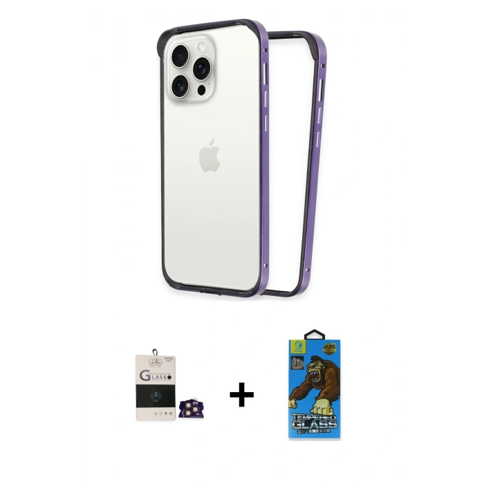 MARSİLYAN™- iPhone 14 Pro Max Kılıf Pusula Asil Koleksiyonu - Siyah 18D Cam Ekran Koruyucu + Bilvis Titan Kamera Lens - GD
