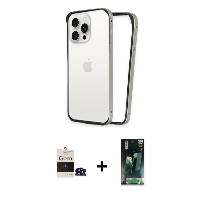 MARSİLYAN™- iPhone 14 Pro Max Kılıf Pusula Asil Koleksiyonu - Siyah 360 Mat Full Body Arka Koruyucu + Bilvis Titan Kamera Lens - SH