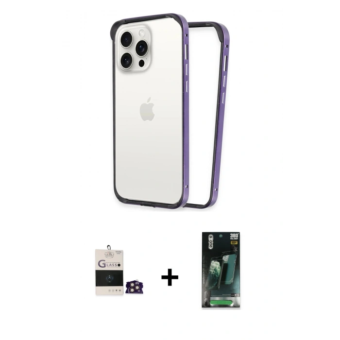 MARSİLYAN™- iPhone 14 Pro Max Kılıf Pusula Asil Koleksiyonu - Siyah 360 Mat Full Body Arka Koruyucu + Bilvis Titan Kamera Lens - GD