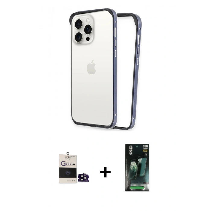 MARSİLYAN™- iPhone 14 Pro Max Kılıf Pusula Asil Koleksiyonu - Siyah 360 Mat Full Body Arka Koruyucu + Bilvis Titan Kamera Lens - SH