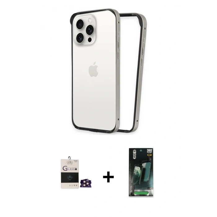 MARSİLYAN™- iPhone 14 Pro Max Kılıf Pusula Asil Koleksiyonu - Siyah 360 Mat Full Body Arka Koruyucu + Bilvis Titan Kamera Lens - GD