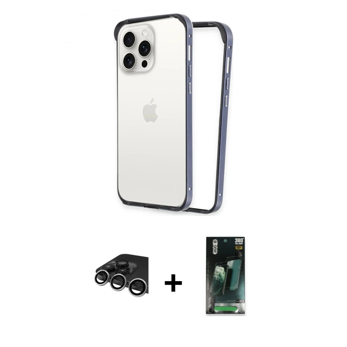 MARSİLYAN™- iPhone 14 Pro Max Kılıf Pusula Asil Koleksiyonu - Siyah 360 Mat Full Body Arka Koruyucu + Raze Metal Kamera Lens - GS