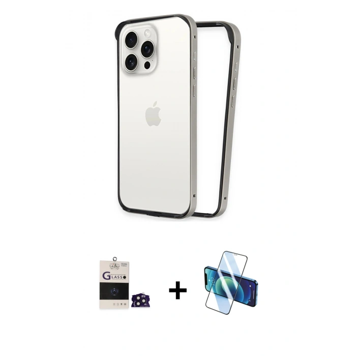 MARSİLYAN™- iPhone 14 Pro Max Kılıf Pusula Asil Koleksiyonu - Siyah 3D Antistatik Cam Ekran Koruyucu + Bilvis Titan Kamera Lens - DNMR