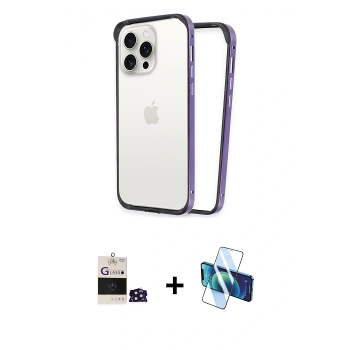 MARSİLYAN™- iPhone 14 Pro Max Kılıf Pusula Asil Koleksiyonu - Siyah 3D Antistatik Cam Ekran Koruyucu + Bilvis Titan Kamera Lens - DNMR