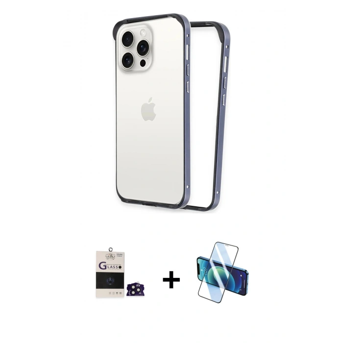 MARSİLYAN™- iPhone 14 Pro Max Kılıf Pusula Asil Koleksiyonu - Siyah 3D Antistatik Cam Ekran Koruyucu + Bilvis Titan Kamera Lens - DNMR