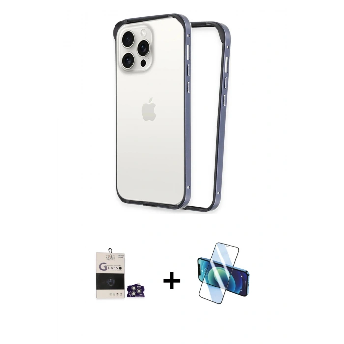 MARSİLYAN™- iPhone 14 Pro Max Kılıf Pusula Asil Koleksiyonu - Siyah 3D Antistatik Cam Ekran Koruyucu + Bilvis Titan Kamera Lens - GS