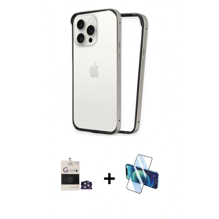 MARSİLYAN™- iPhone 14 Pro Max Kılıf Pusula Asil Koleksiyonu - Siyah 3D Antistatik Cam Ekran Koruyucu + Bilvis Titan Kamera Lens - GS