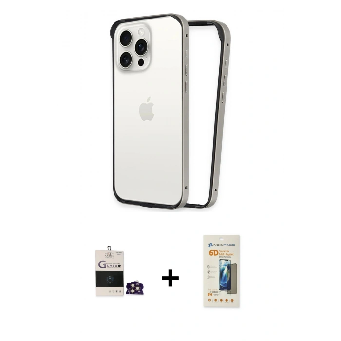MARSİLYAN™- iPhone 14 Pro Max Kılıf Pusula Asil Koleksiyonu - Siyah 6D Mat Seramik Hayalet Nano Ekran Koruyucu + Bilvis Titan Kamera Lens - GD