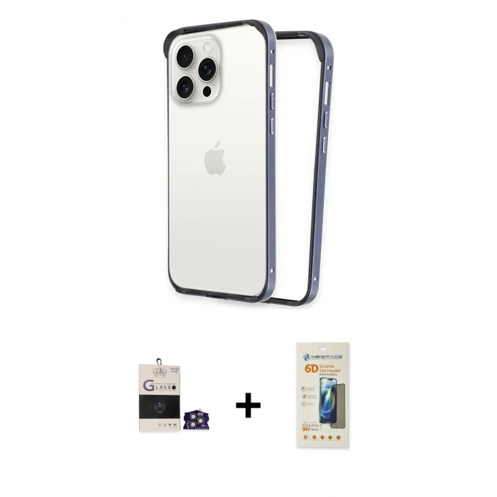 MARSİLYAN™- iPhone 14 Pro Max Kılıf Pusula Asil Koleksiyonu - Siyah 6D Mat Seramik Hayalet Nano Ekran Koruyucu + Gümüş Bilvis Titan Kamera Lens