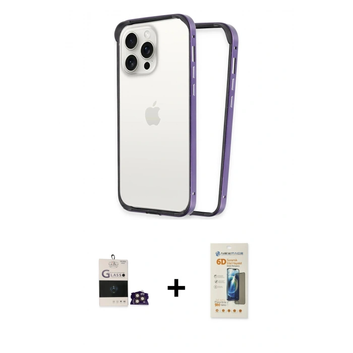 MARSİLYAN™- iPhone 14 Pro Max Kılıf Pusula Asil Koleksiyonu - Siyah 6D Mat Seramik Hayalet Nano Ekran Koruyucu + Bilvis Titan Kamera Lens - GD