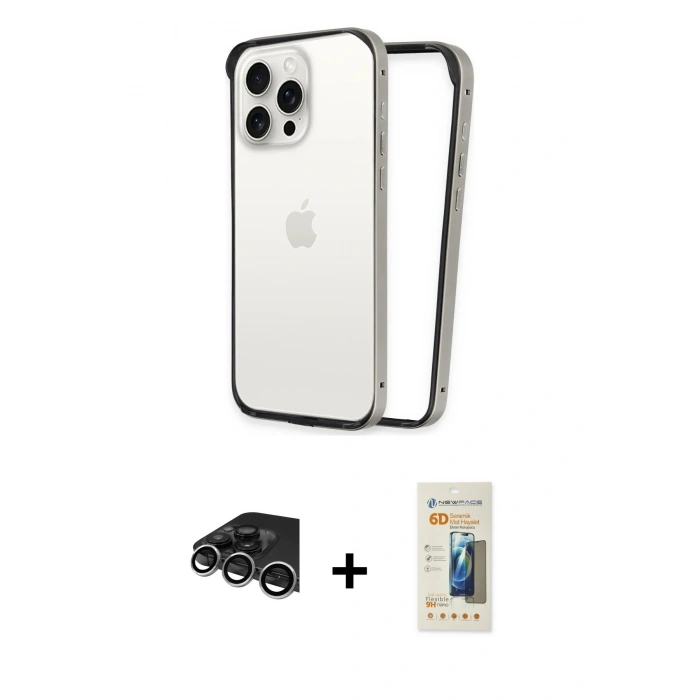 MARSİLYAN™- iPhone 14 Pro Max Kılıf Pusula Asil Koleksiyonu - Siyah 6D Mat Seramik Hayalet Nano Ekran Koruyucu + Raze Metal Kamera Lens - GS