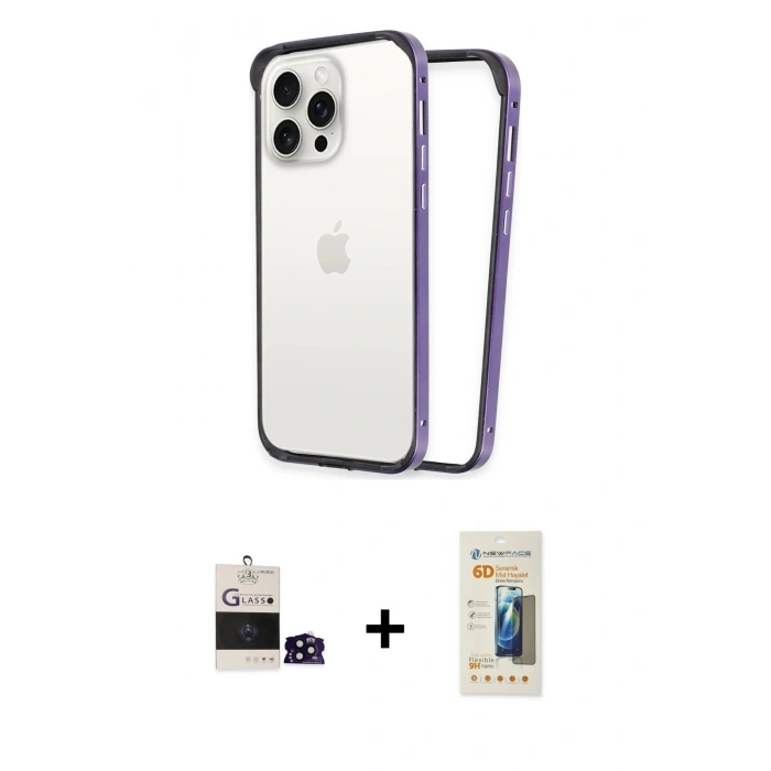 MARSİLYAN™- iPhone 14 Pro Max Kılıf Pusula Asil Koleksiyonu - Siyah 6D Mat Seramik Hayalet Nano Ekran Koruyucu + Bilvis Titan Kamera Lens - SH