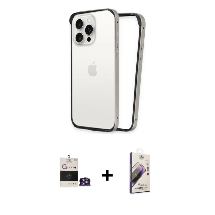 MARSİLYAN™- iPhone 14 Pro Max Kılıf Pusula Asil Koleksiyonu - Siyah Bilvis 3D Mat Cam Ekran Koruyucu + Bilvis Titan Kamera Lens - GS