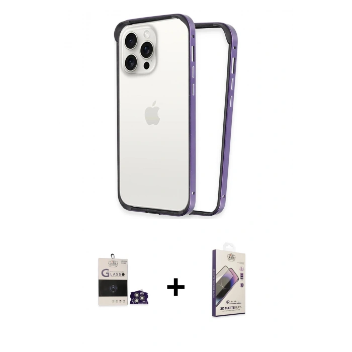 MARSİLYAN™- iPhone 14 Pro Max Kılıf Pusula Asil Koleksiyonu - Siyah Bilvis 3D Mat Cam Ekran Koruyucu + Bilvis Titan Kamera Lens - GS