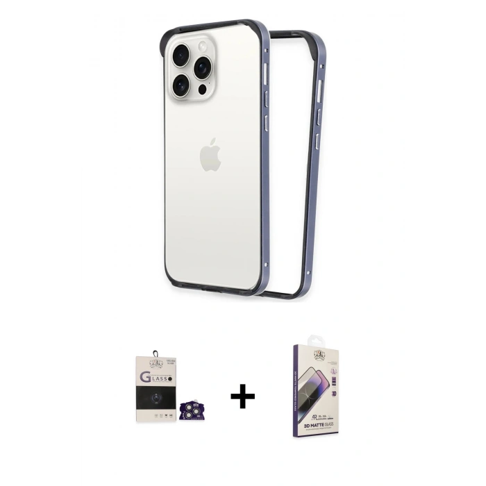MARSİLYAN™- iPhone 14 Pro Max Kılıf Pusula Asil Koleksiyonu - Siyah Bilvis 3D Mat Cam Ekran Koruyucu + Bilvis Titan Kamera Lens - GS