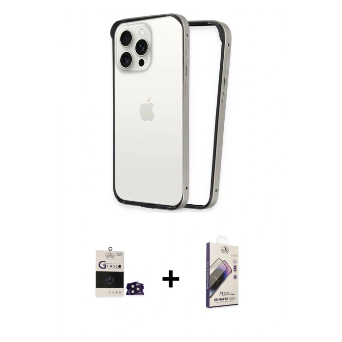 MARSİLYAN™- iPhone 14 Pro Max Kılıf Pusula Asil Koleksiyonu - Siyah Bilvis 3D Mat Cam Ekran Koruyucu + Bilvis Titan Kamera Lens - DNMR