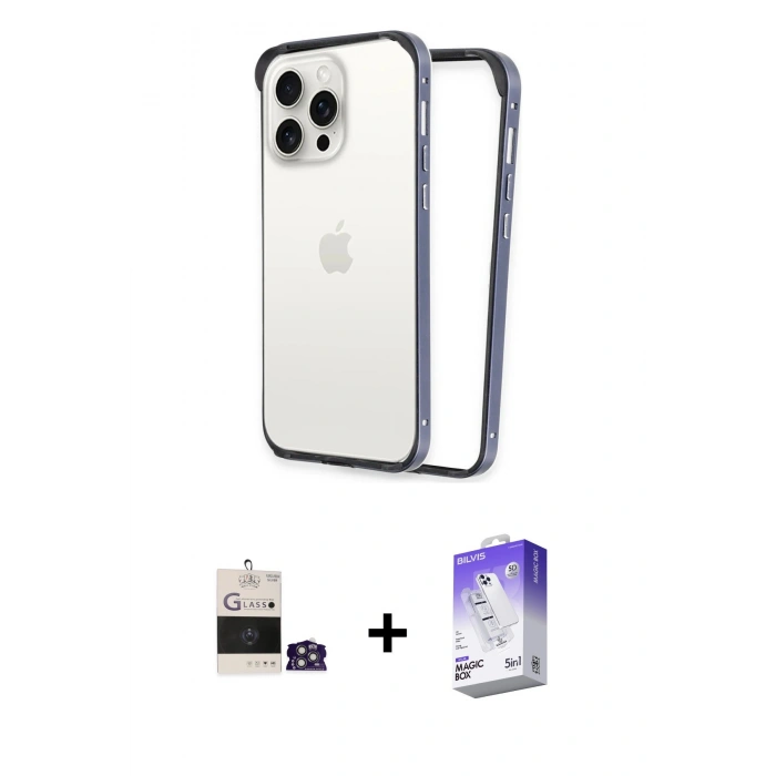 MARSİLYAN™- iPhone 14 Pro Max Kılıf Pusula Asil Koleksiyonu - Siyah Bilvis 5in1 3D Magic Cam Ekran Koruyucu + Bilvis Titan Kamera Lens - GS