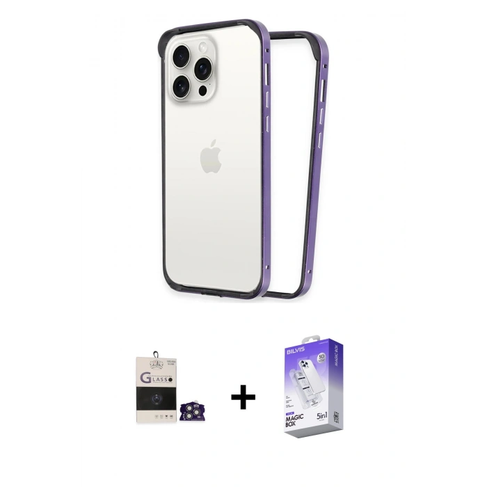MARSİLYAN™- iPhone 14 Pro Max Kılıf Pusula Asil Koleksiyonu - Siyah Bilvis 5in1 3D Magic Cam Ekran Koruyucu + Bilvis Titan Kamera Lens - GS