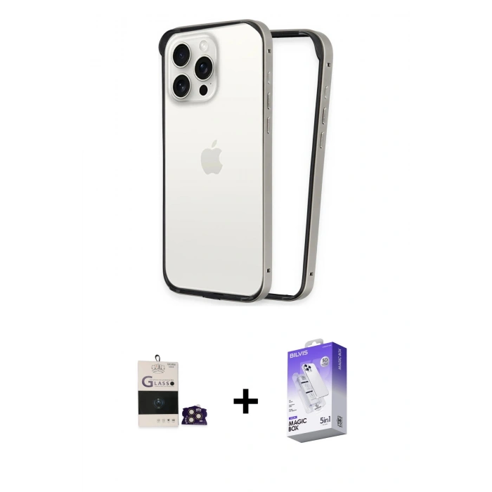 MARSİLYAN™- iPhone 14 Pro Max Kılıf Pusula Asil Koleksiyonu - Siyah Bilvis 5in1 3D Magic Cam Ekran Koruyucu + Gold Bilvis Titan Kamera Lens