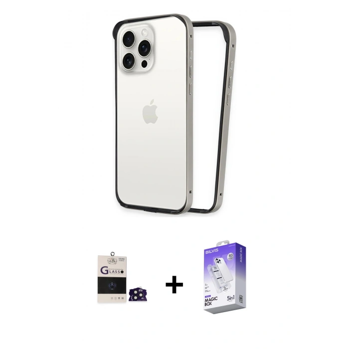 MARSİLYAN™- iPhone 14 Pro Max Kılıf Pusula Asil Koleksiyonu - Siyah Bilvis 5in1 3D Magic Cam Ekran Koruyucu + Derin Mor Bilvis Titan Kamera Lens