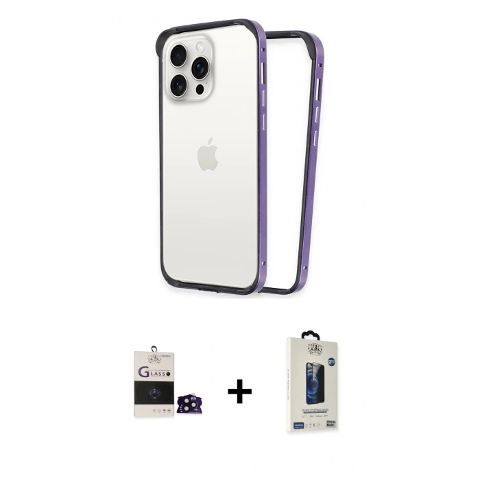 MARSİLYAN™- iPhone 14 Pro Max Kılıf Pusula Asil Koleksiyonu - Siyah Bilvis Hayalet Cam Ekran Koruyucu + Bilvis Titan Kamera Lens - SH