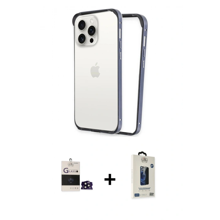 MARSİLYAN™- iPhone 14 Pro Max Kılıf Pusula Asil Koleksiyonu - Siyah Bilvis Hayalet Cam Ekran Koruyucu + Bilvis Titan Kamera Lens - SH