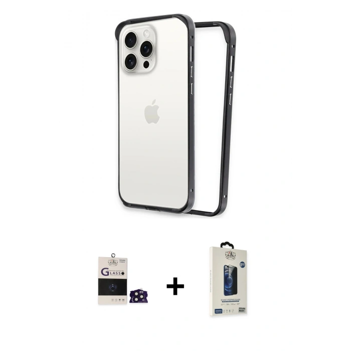 MARSİLYAN™- iPhone 14 Pro Max Kılıf Pusula Asil Koleksiyonu - Siyah Bilvis Hayalet Cam Ekran Koruyucu + Bilvis Titan Kamera Lens - DNMR