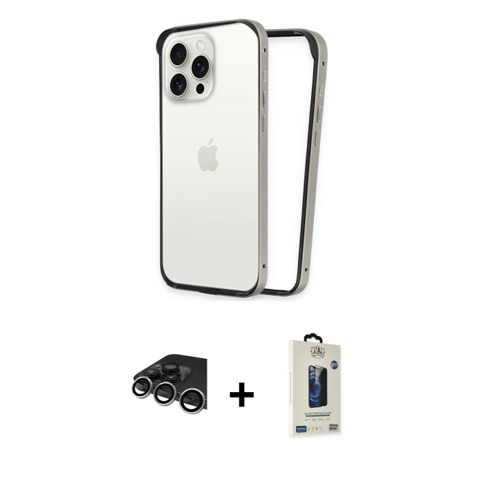MARSİLYAN™- iPhone 14 Pro Max Kılıf Pusula Asil Koleksiyonu - Siyah Bilvis Hayalet Cam Ekran Koruyucu + Raze Metal Kamera Lens - GS