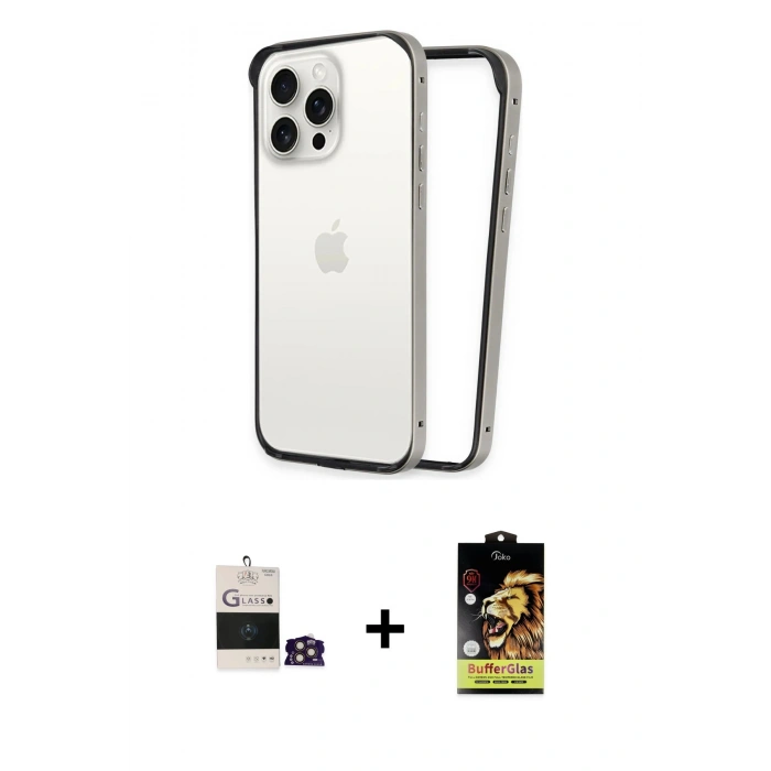 MARSİLYAN™- iPhone 14 Pro Max Kılıf Pusula Asil Koleksiyonu - Siyah Buffer Cam Ekran Koruyucu + Bilvis Titan Kamera Lens - GD