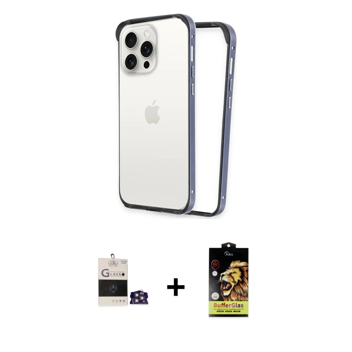 MARSİLYAN™- iPhone 14 Pro Max Kılıf Pusula Asil Koleksiyonu - Siyah Buffer Cam Ekran Koruyucu + Bilvis Titan Kamera Lens - GS