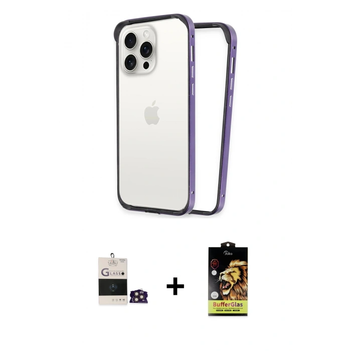 MARSİLYAN™- iPhone 14 Pro Max Kılıf Pusula Asil Koleksiyonu - Siyah Buffer Cam Ekran Koruyucu + Bilvis Titan Kamera Lens - GD