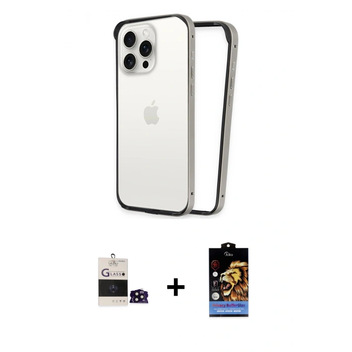 MARSİLYAN™- iPhone 14 Pro Max Kılıf Pusula Asil Koleksiyonu - Siyah Buffer Hayalet Cam Ekran Koruyucu + Bilvis Titan Kamera Lens - SH
