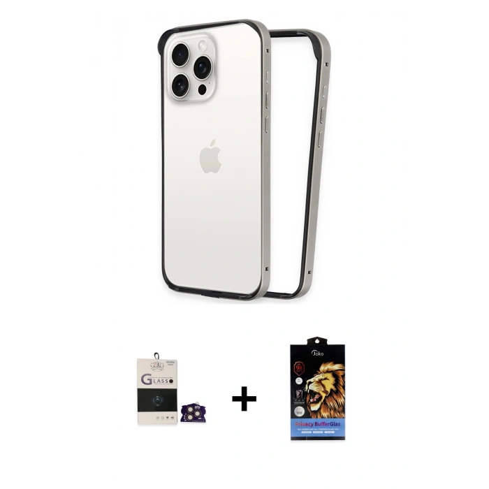 MARSİLYAN™- iPhone 14 Pro Max Kılıf Pusula Asil Koleksiyonu - Siyah Buffer Hayalet Cam Ekran Koruyucu + Bilvis Titan Kamera Lens - GD