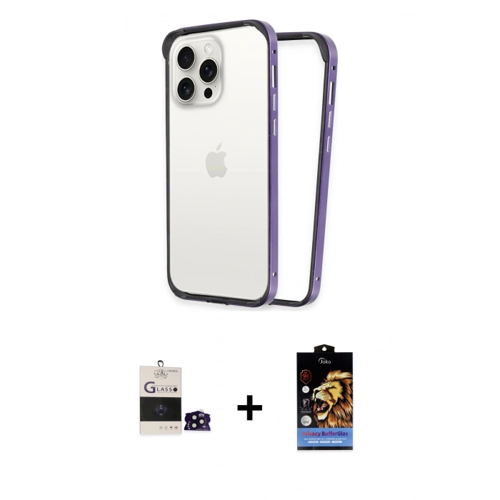 MARSİLYAN™- iPhone 14 Pro Max Kılıf Pusula Asil Koleksiyonu - Siyah Buffer Hayalet Cam Ekran Koruyucu + Bilvis Titan Kamera Lens - SH